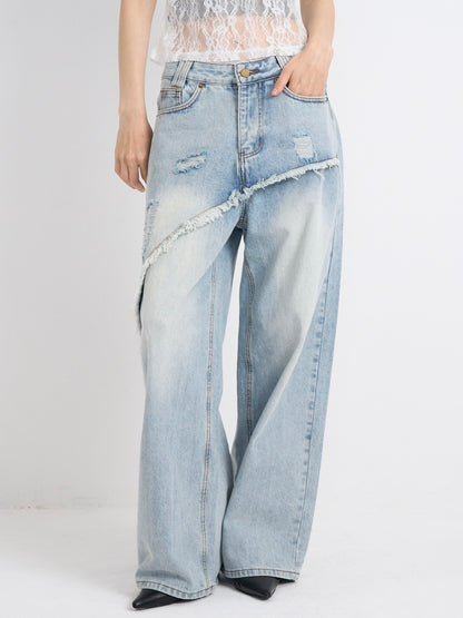 curved panel denim pants