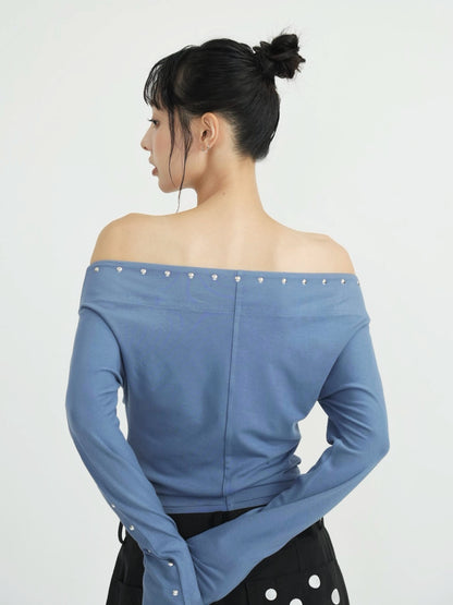 studs detail off shoulder tops