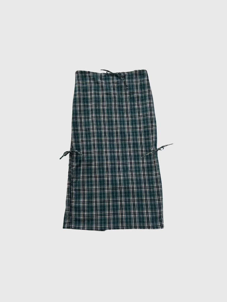 drawstring check skirt