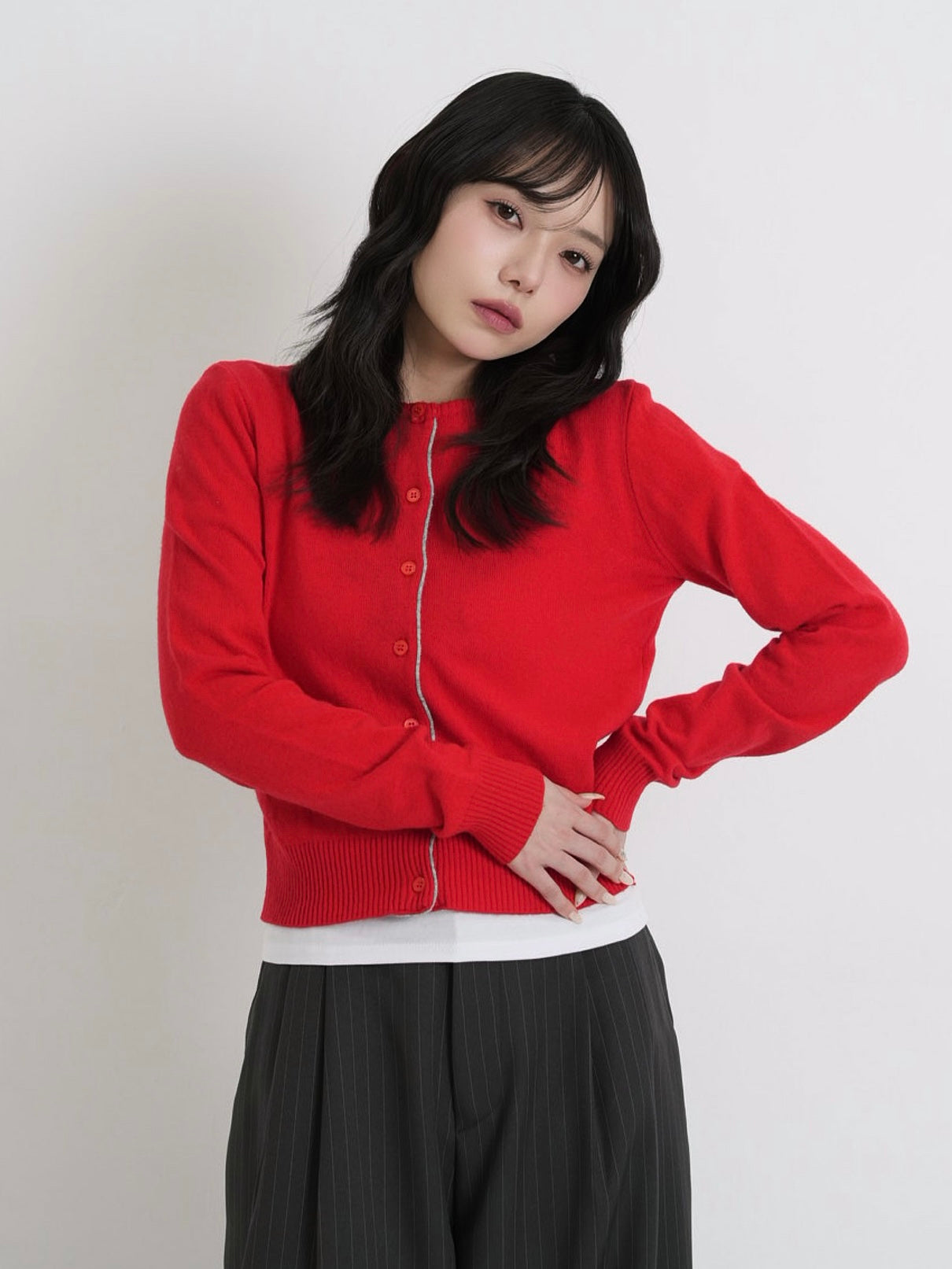 contrast line cardigan