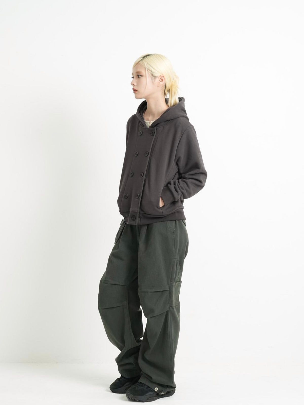 button front hooded jacket