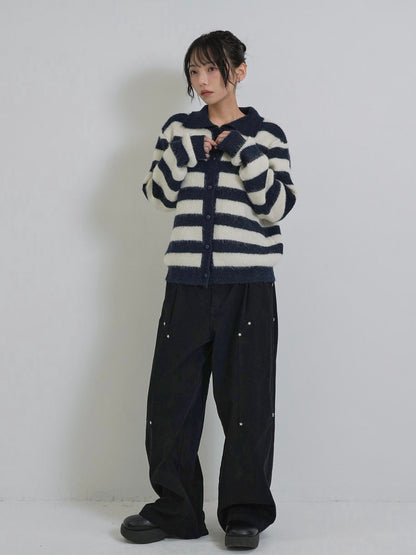 border color knit cardigan