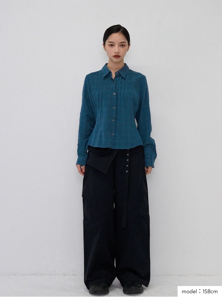 sleeve detail check shirt