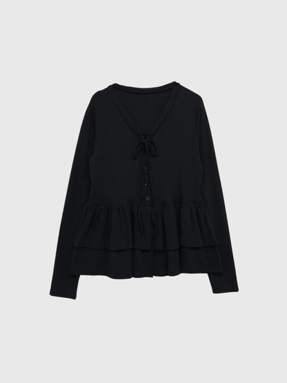 frill front ribbon cardigan
