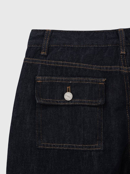 button line bootcut denim pants