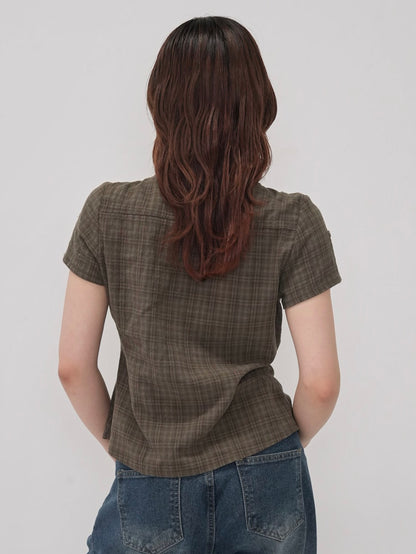 button sleeve check shirt