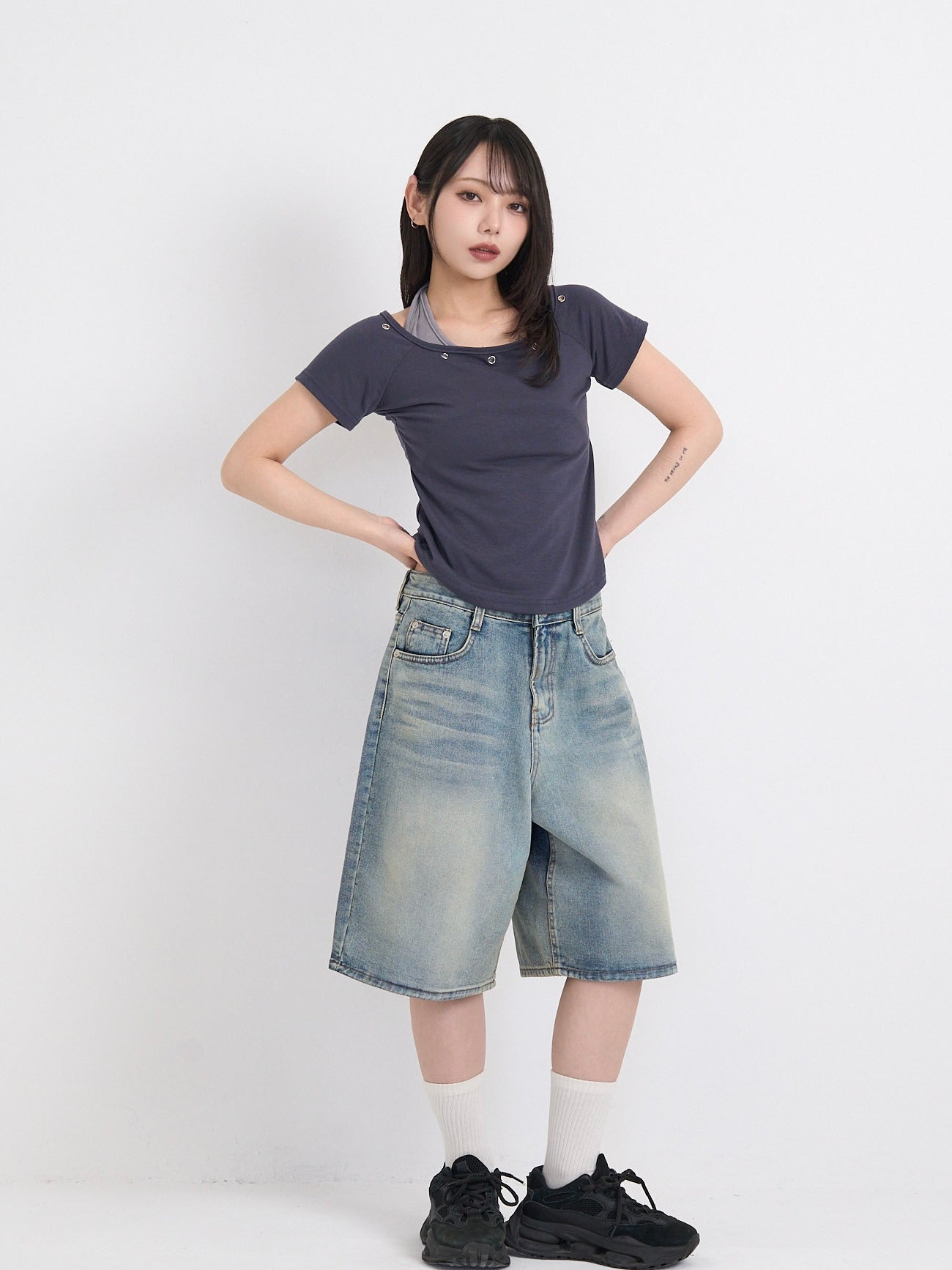 washed bermuda denim pants