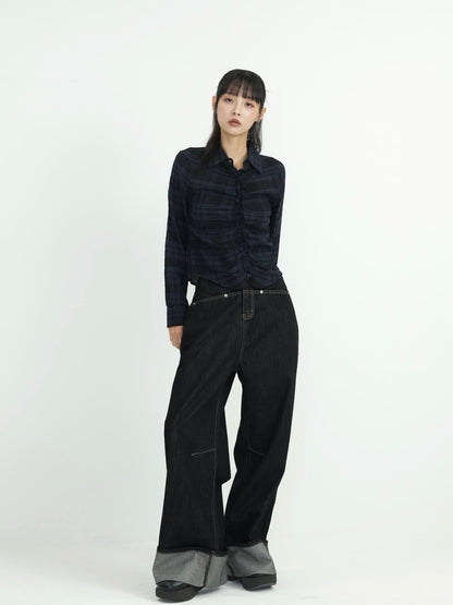 check frill blouse shirt