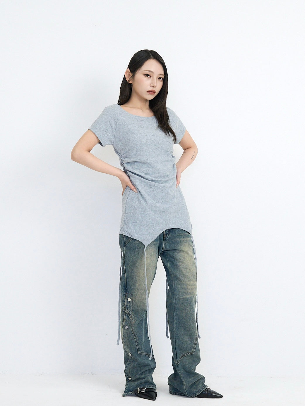 wide slit bootcut denim pants