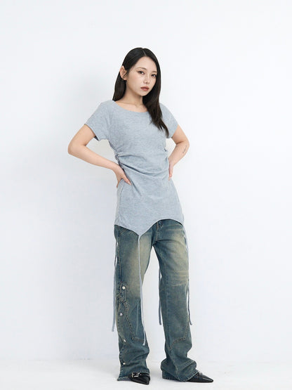 wide slit bootcut denim pants