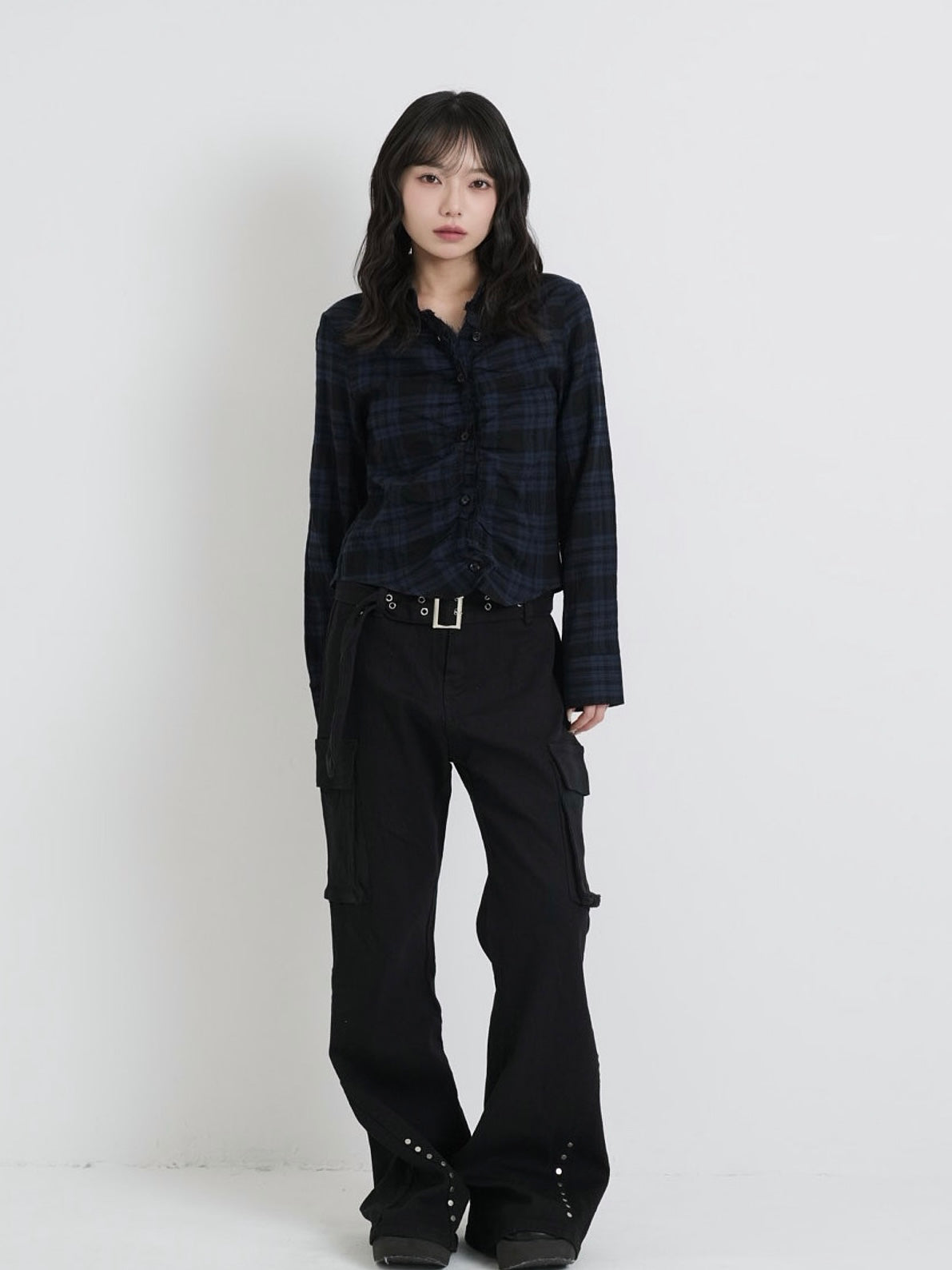 check frill blouse shirt