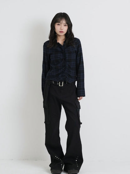 check frill blouse shirt