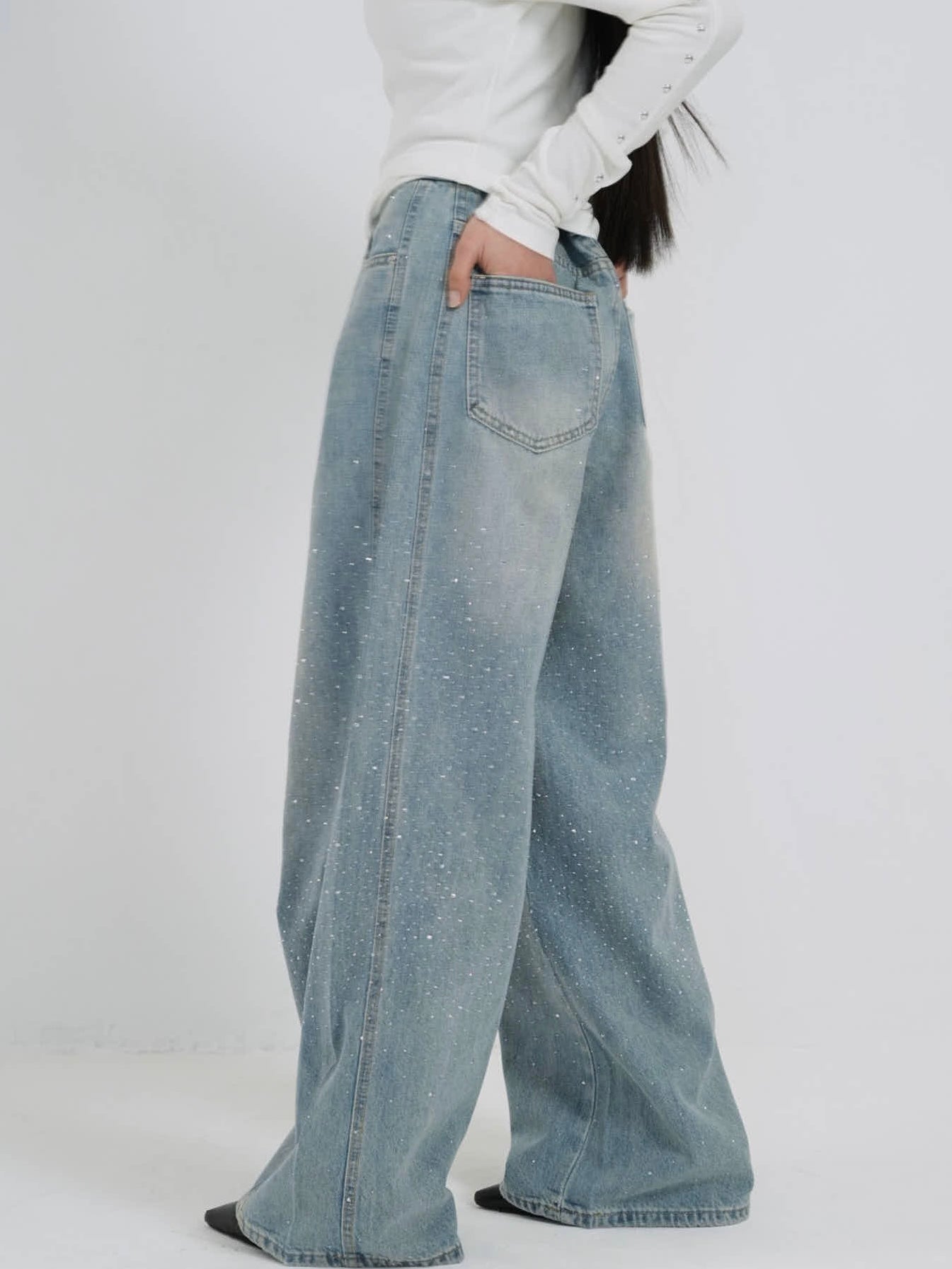 glitter wide denim pants