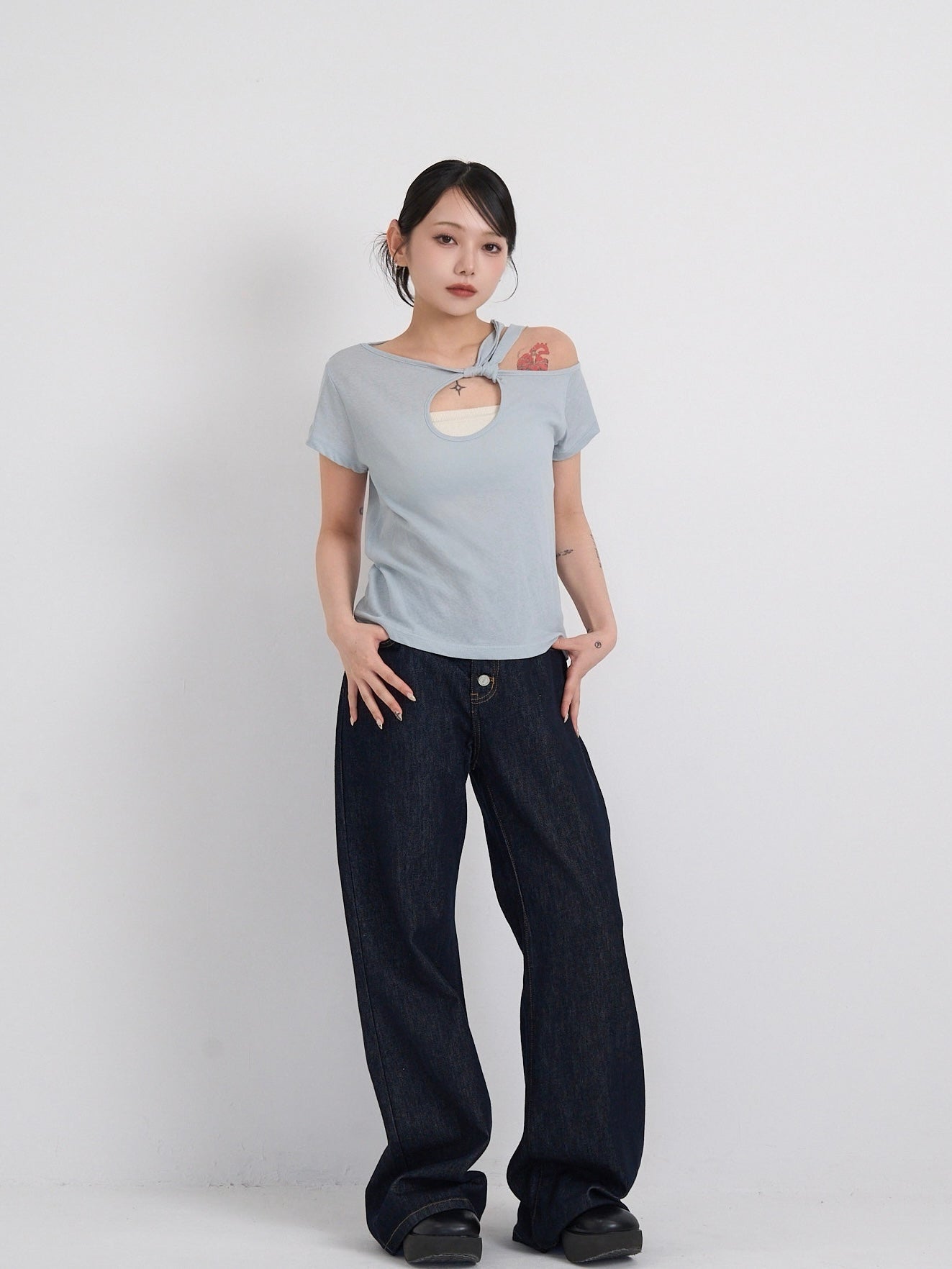 one shoulder cut tops