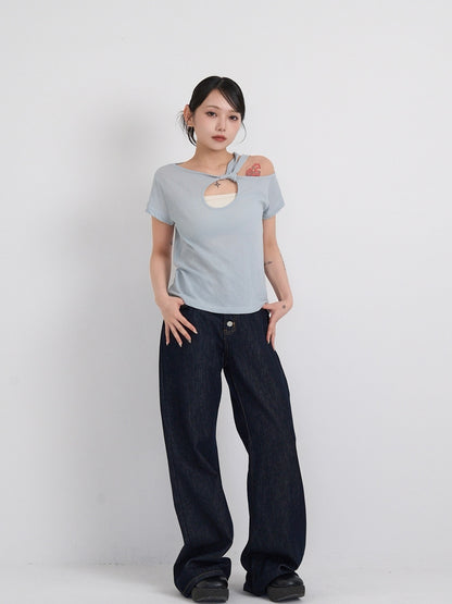 one shoulder cut tops