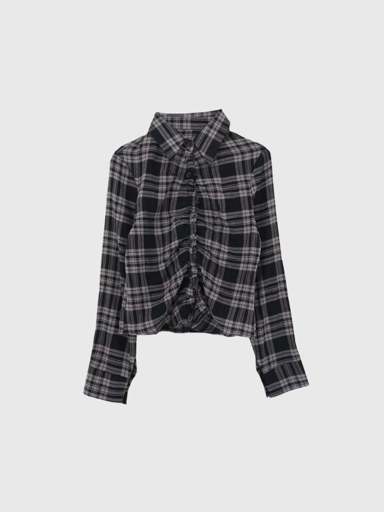 check frill blouse shirt