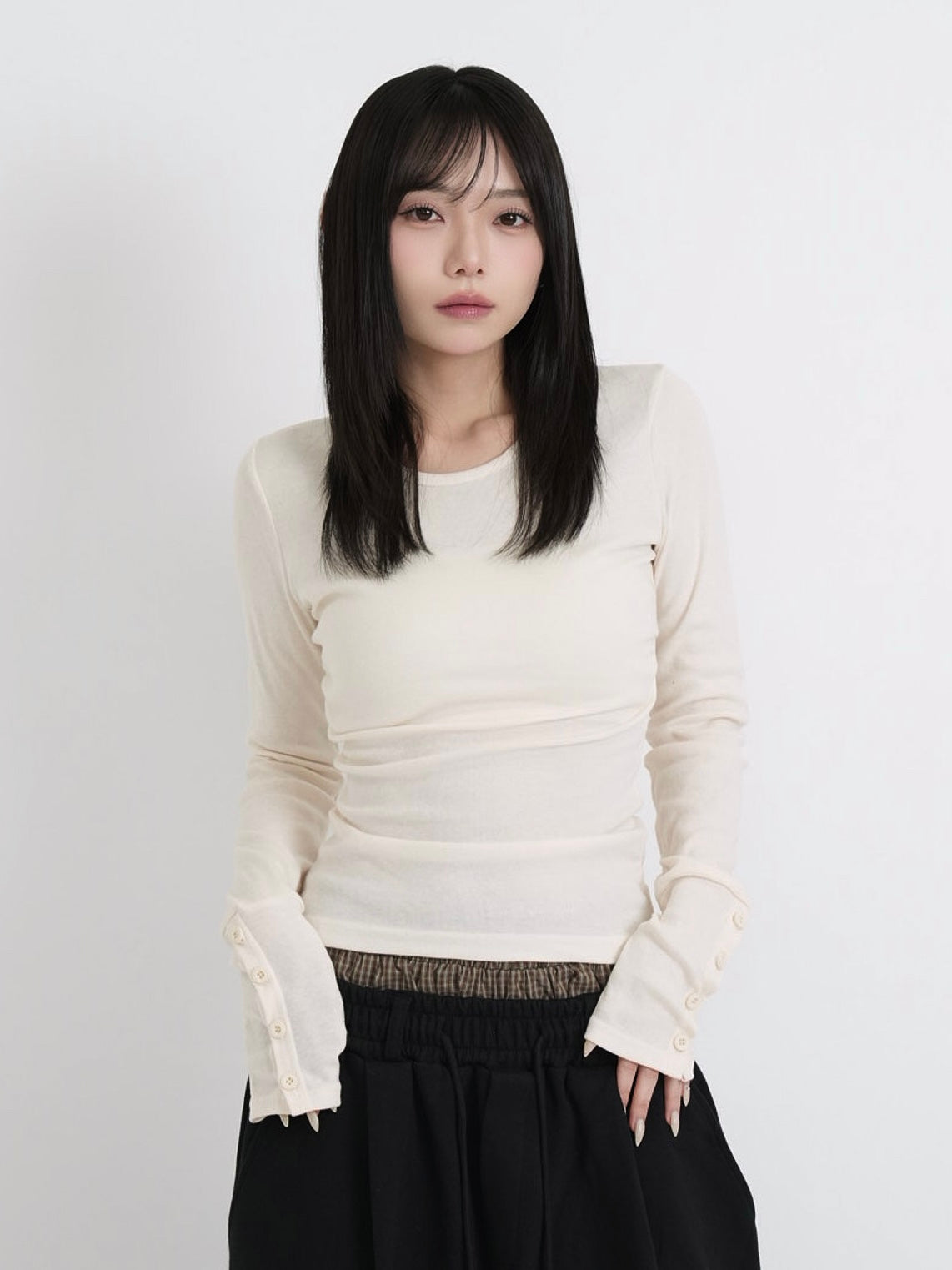 round neck button sleeve tops