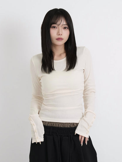 round neck button sleeve tops