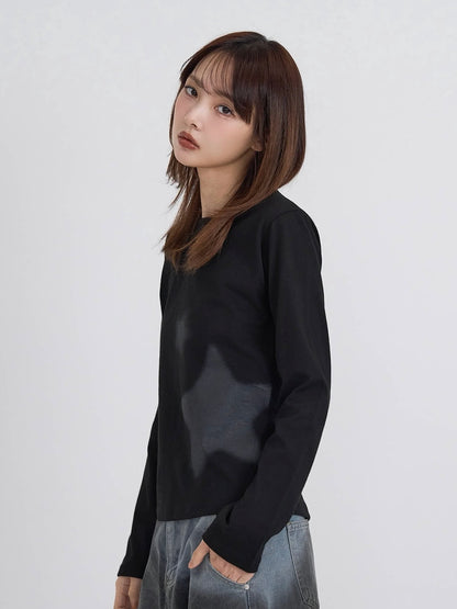 star print basic long tops