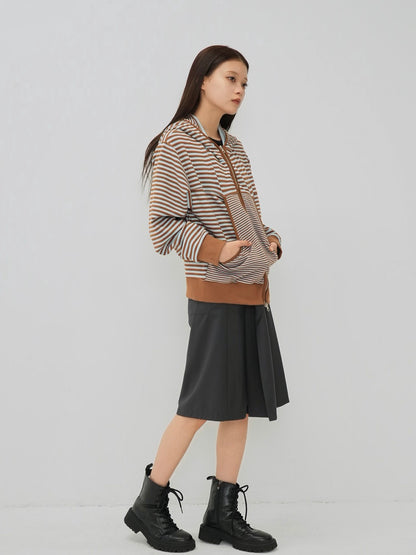 stripe pattern zip hoodie