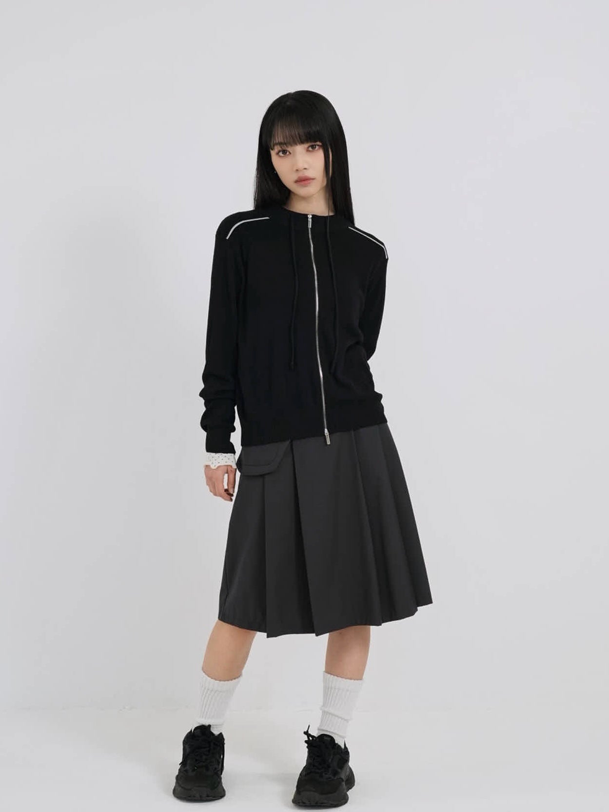 w zip line knit tops