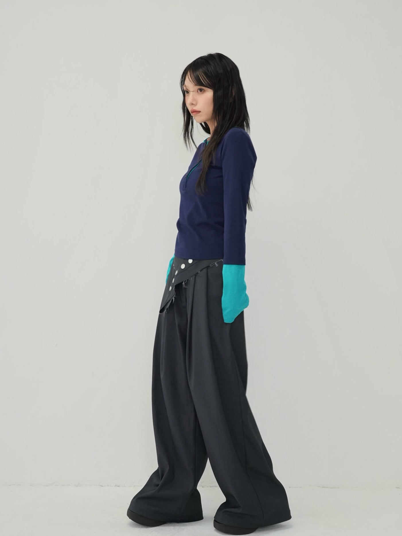 half button bicolor tops #3