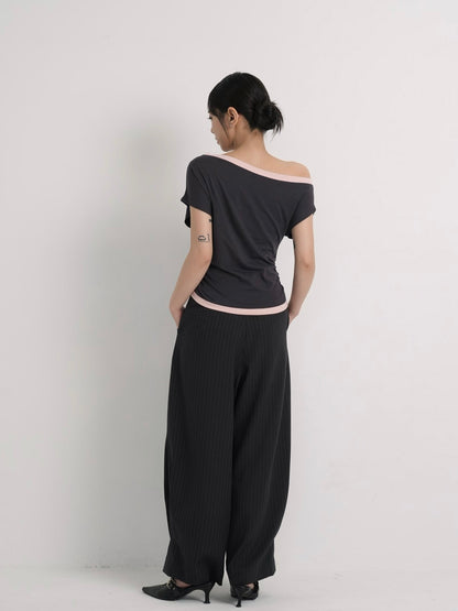 bicolor eyelet off shoulder tops