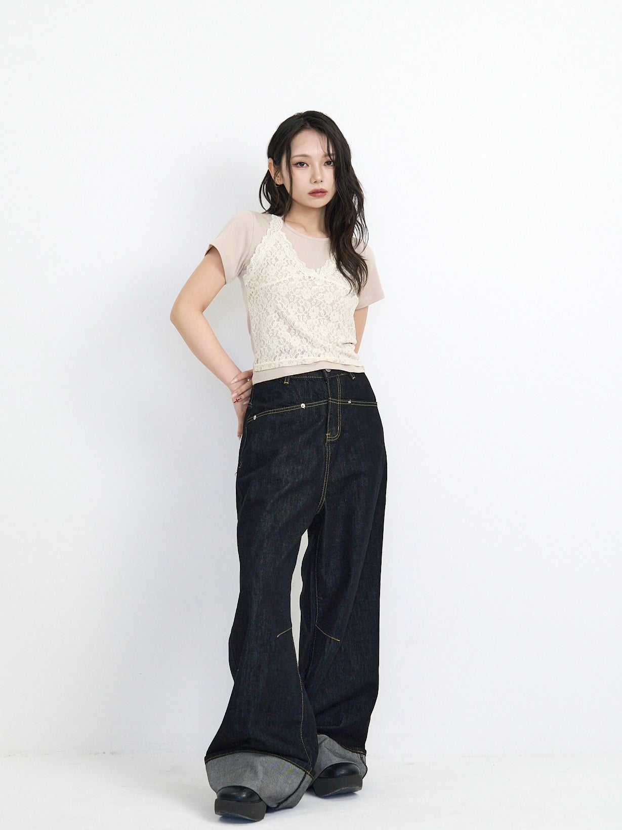 loose wide denim pants