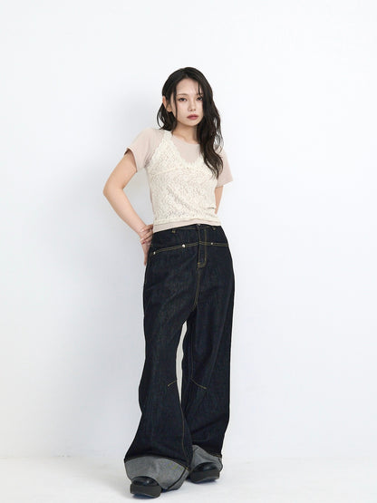 loose wide denim pants