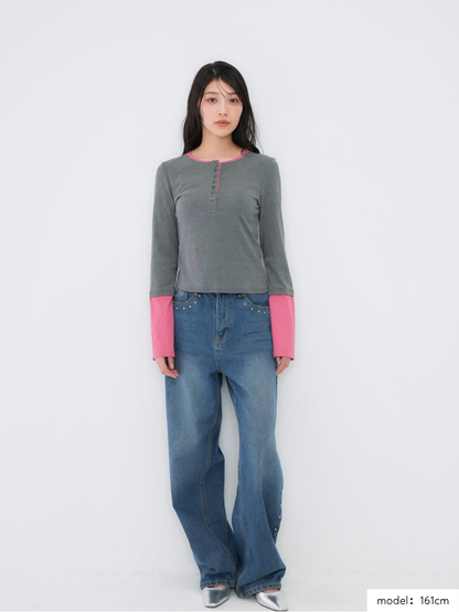 half button bicolor tops #2