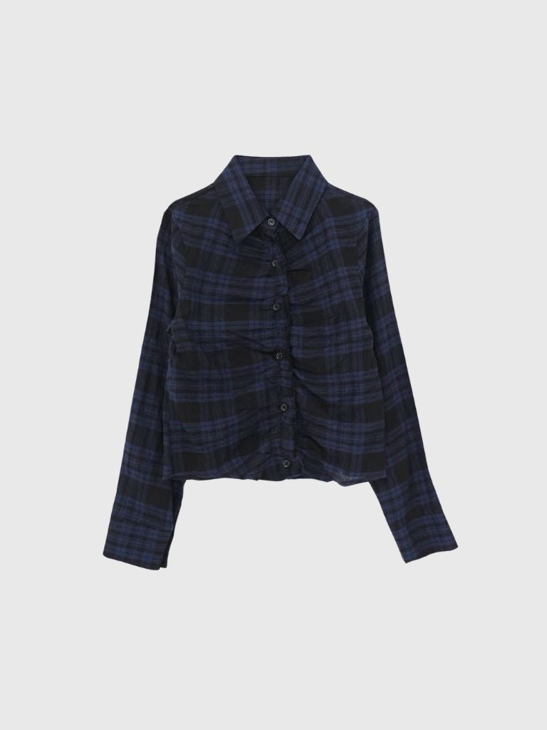 check frill blouse shirt