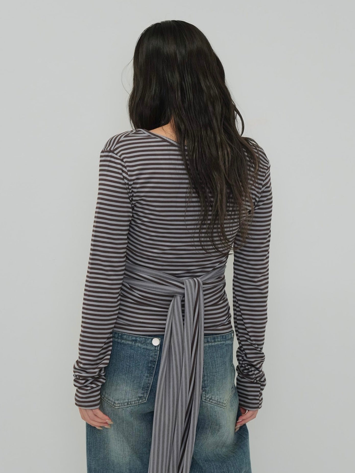 stripe waist wrap tops