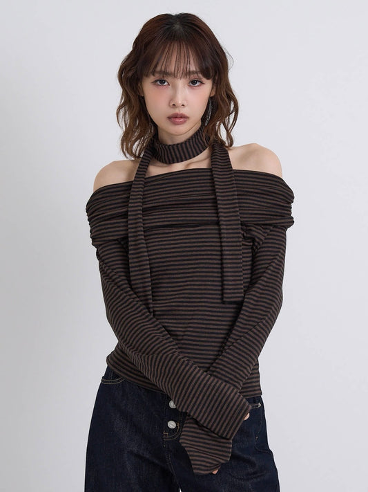 border offshoulder scarf tops
