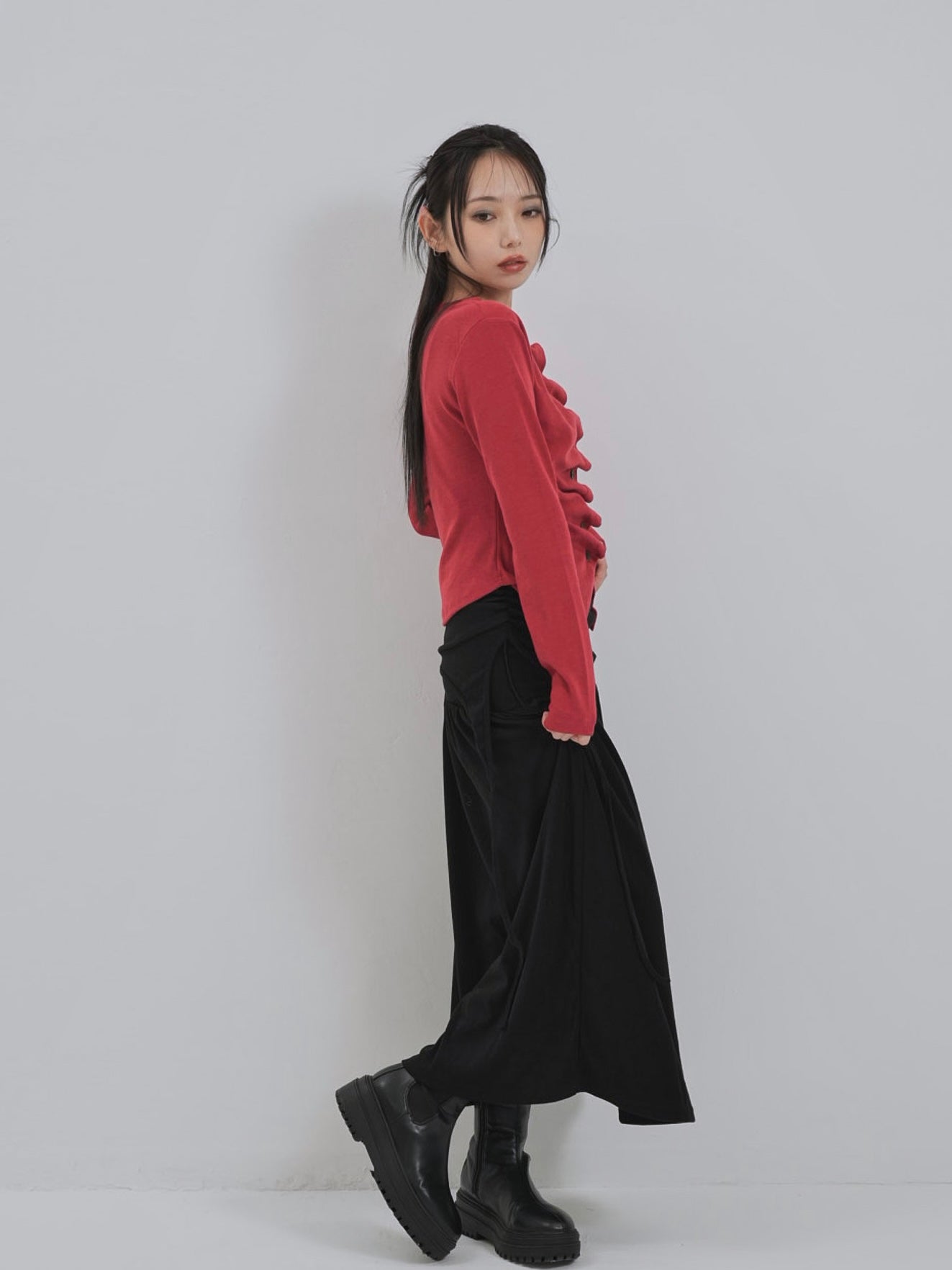 asymmetry frill blouse t