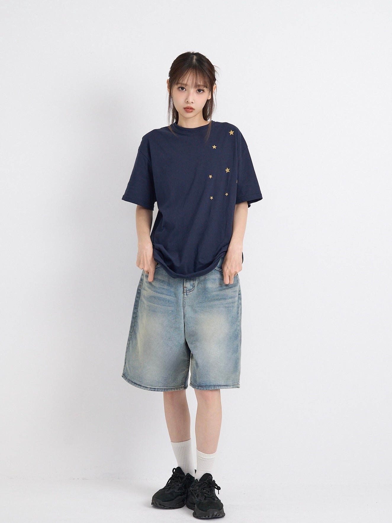 washed bermuda denim pants