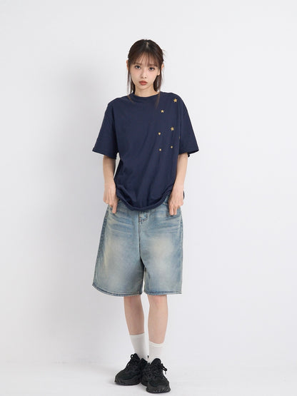 washed bermuda denim pants