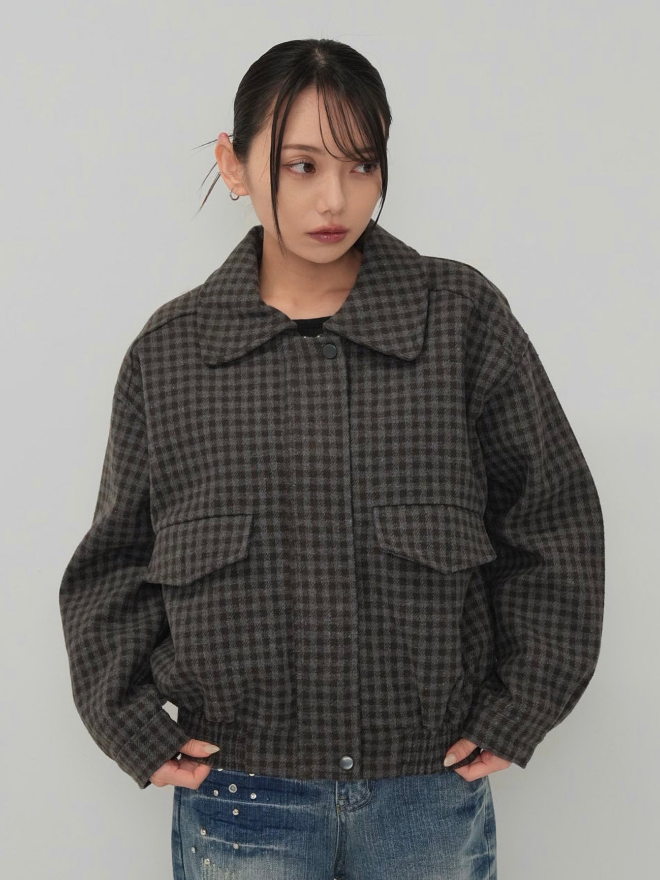 check pocket blouson