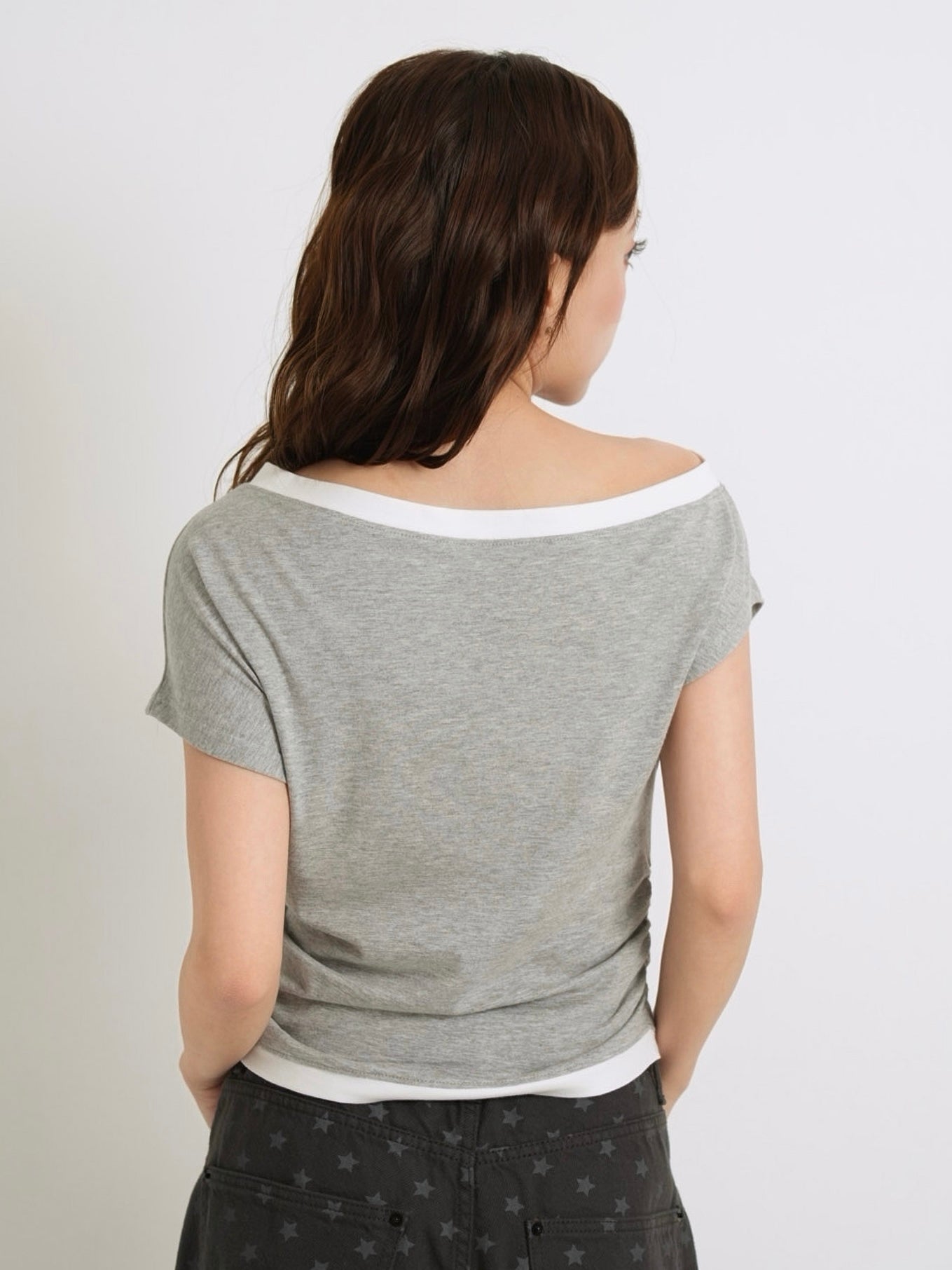 bicolor eyelet off shoulder tops