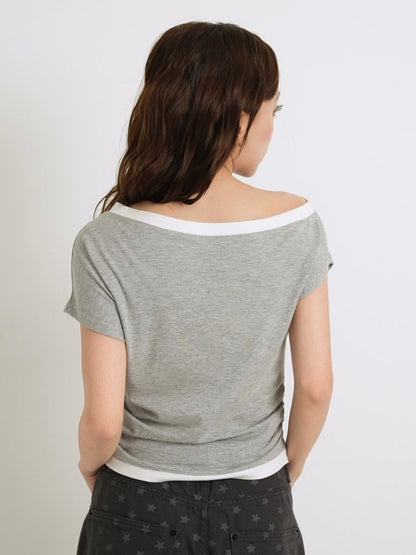 bicolor eyelet off shoulder tops