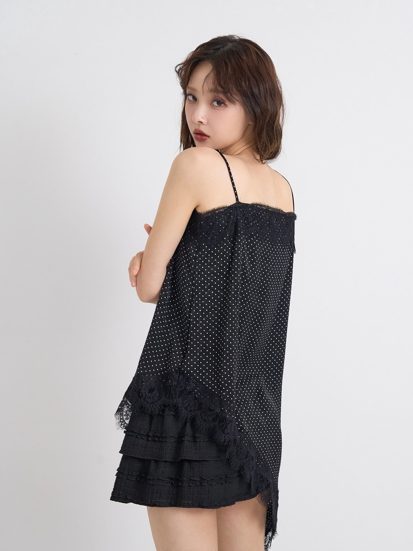 dot lace slip dress