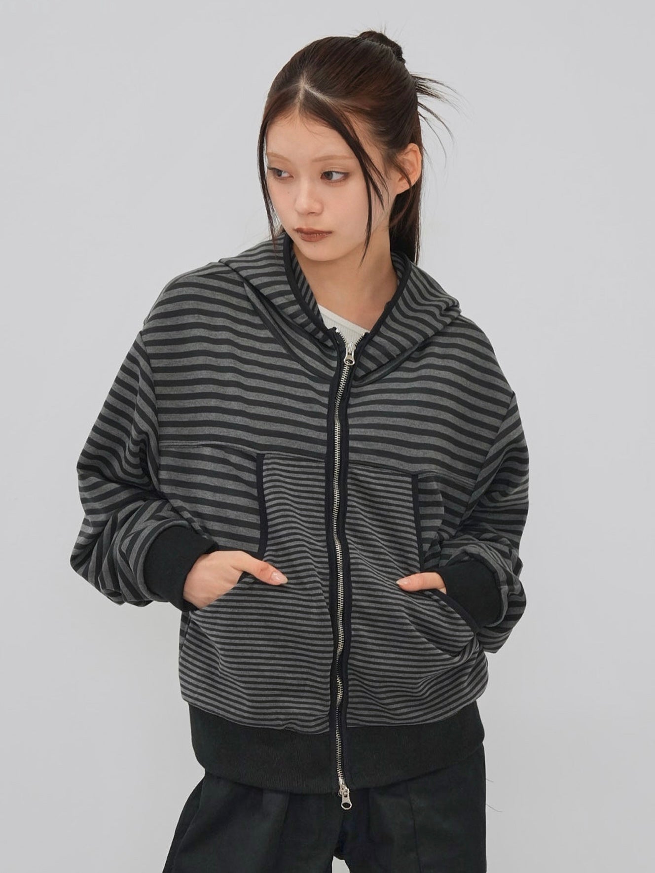 stripe pattern zip hoodie