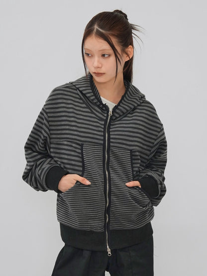 stripe pattern zip hoodie