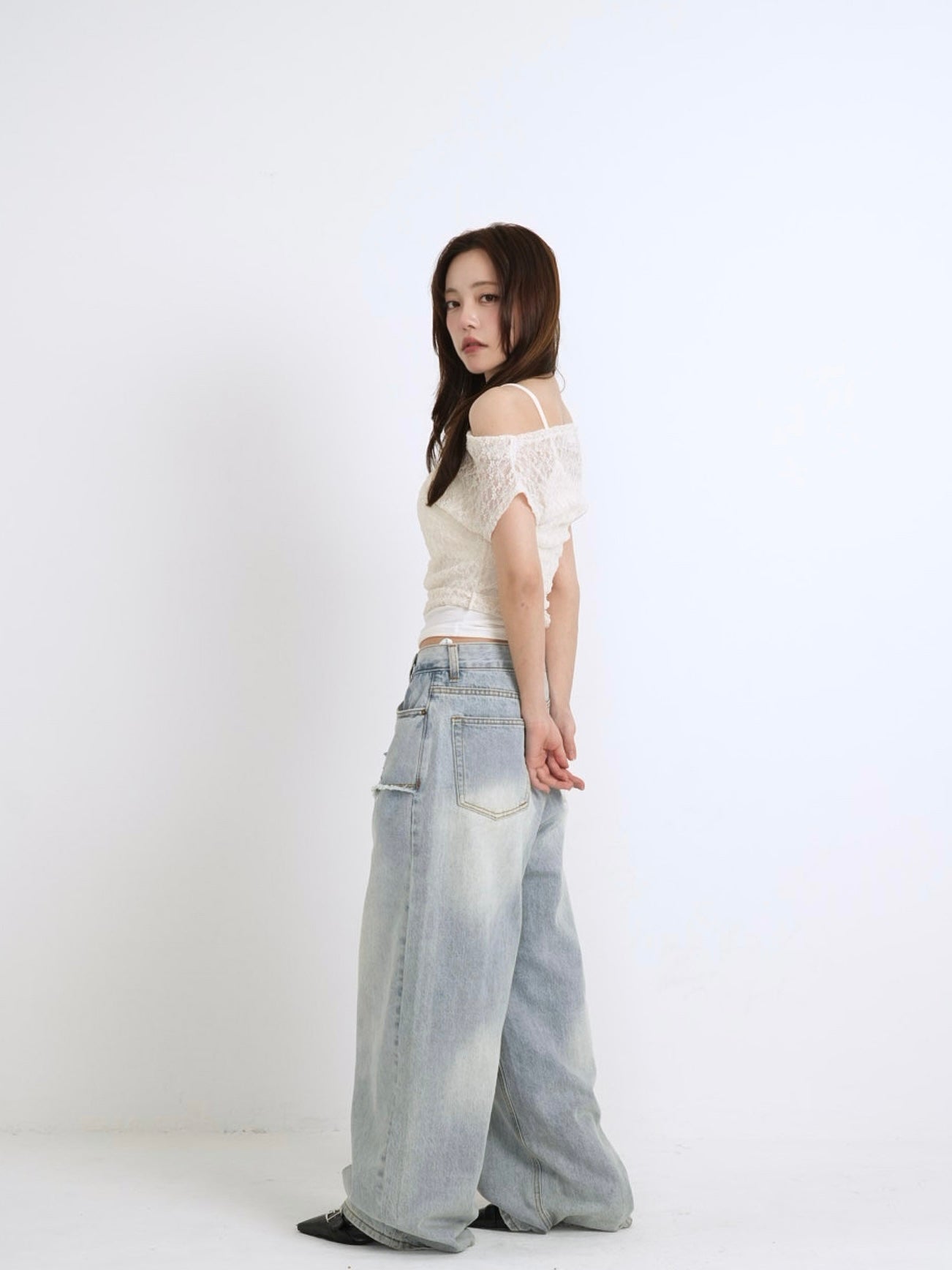 lace shirring off shoulder tops
