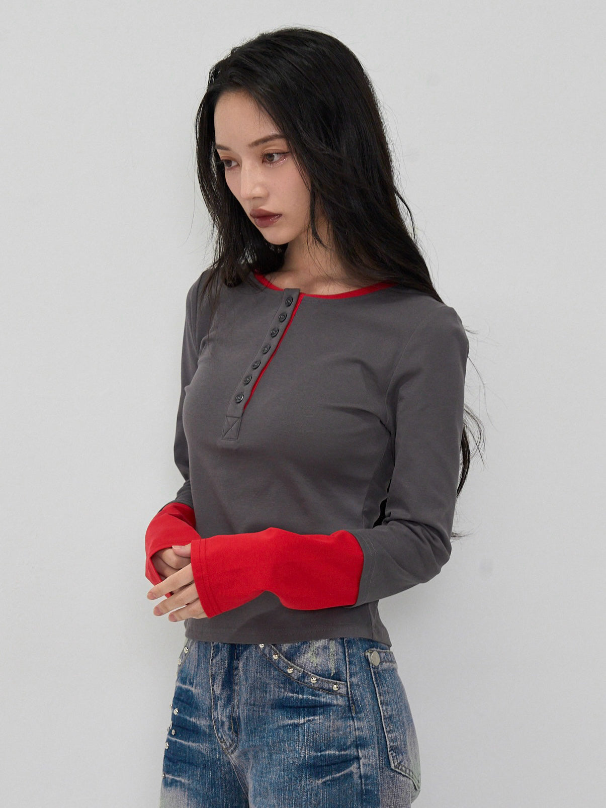 half button bicolor tops #3