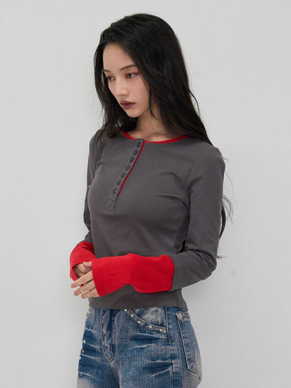half button bicolor tops #3