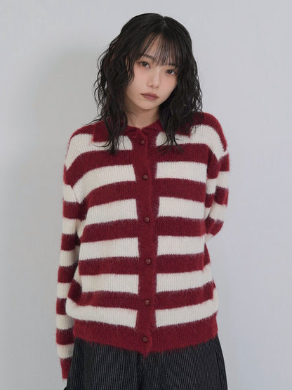 border color knit cardigan