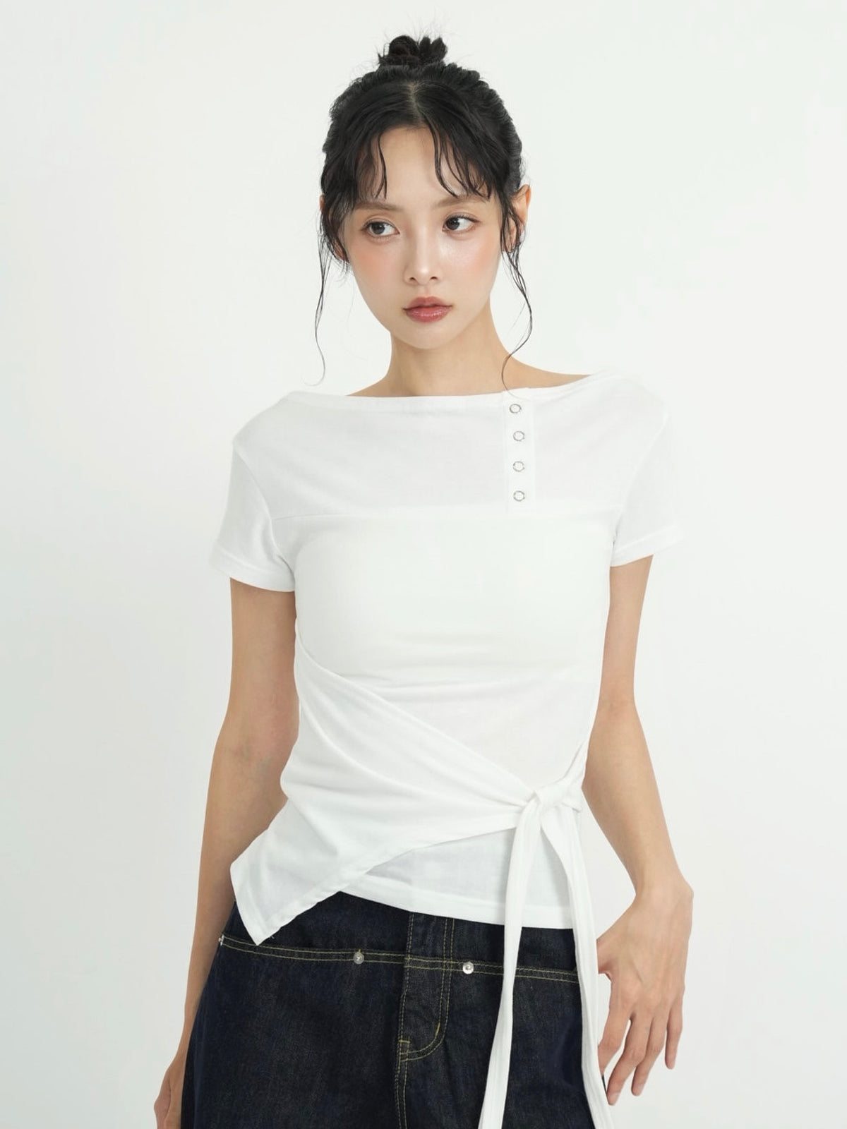 side tie snap tops