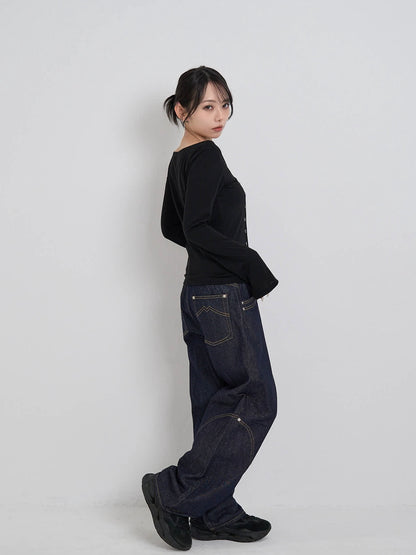 wide stitch denim pants