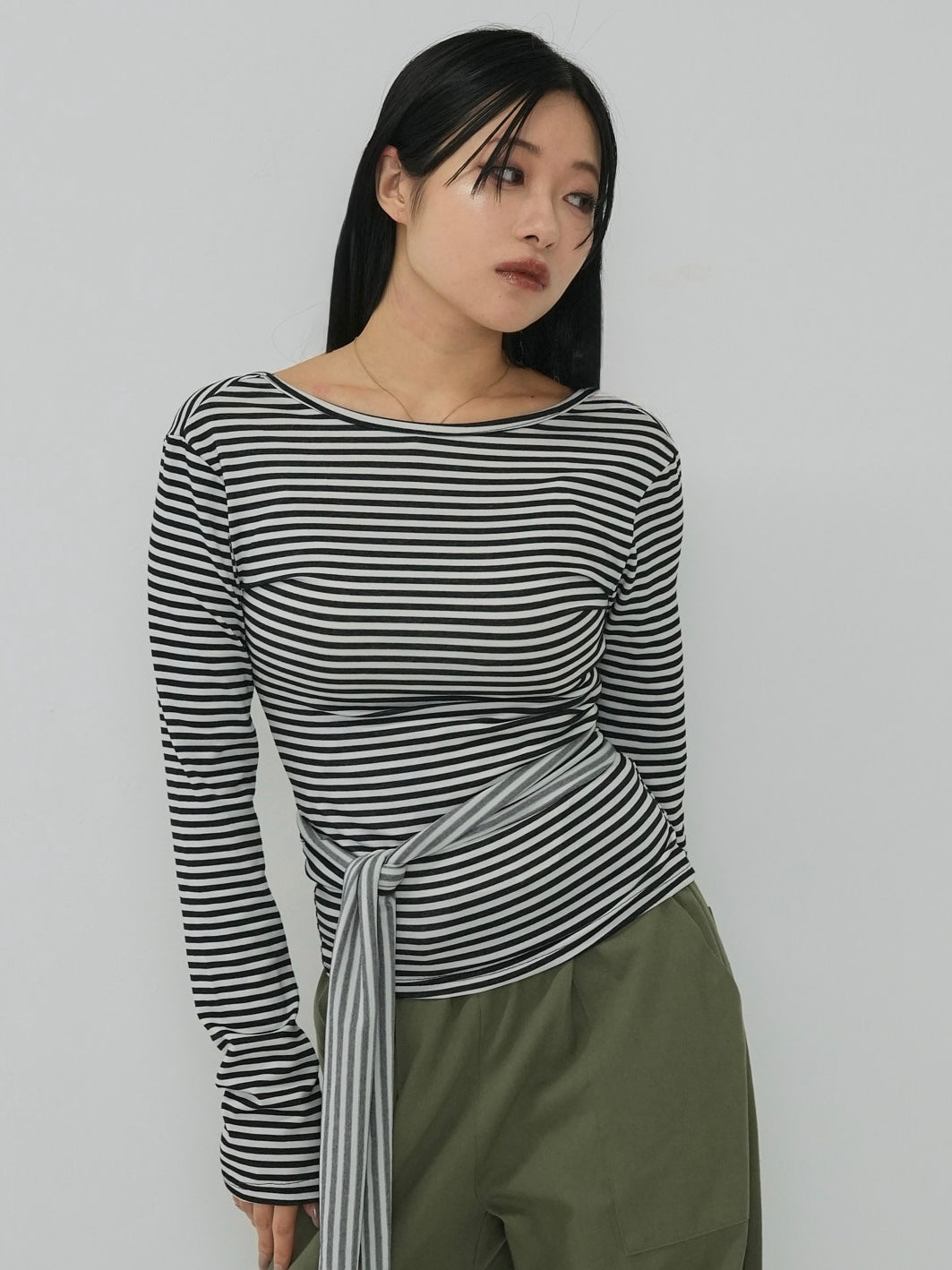 stripe waist wrap tops