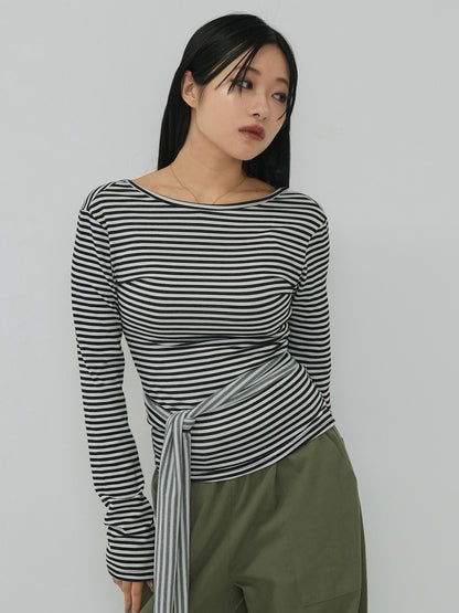 stripe waist wrap tops